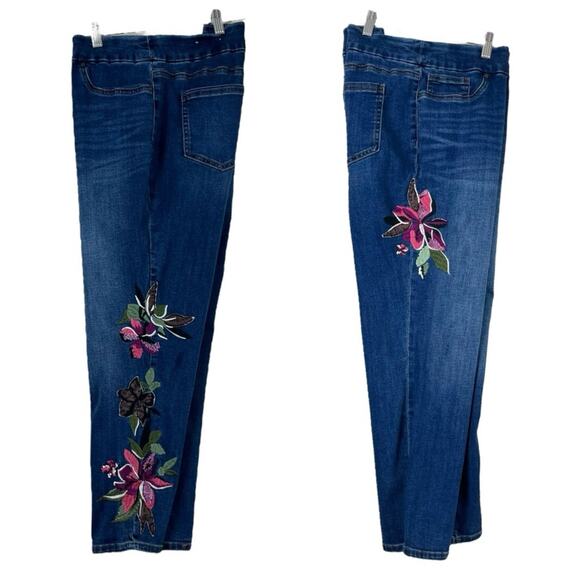 Chico’s Petite Jeans Pull On Jegging Ankle Floral Embroidered Women’s Size 14P - Picture 10 of 11